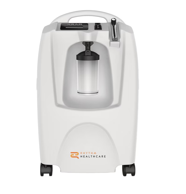 Rhythm Healthcare stationary oxygen concentrator on a white background